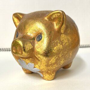 Golden Ceramic Piggy Bank w/Flowers, 5 inches long